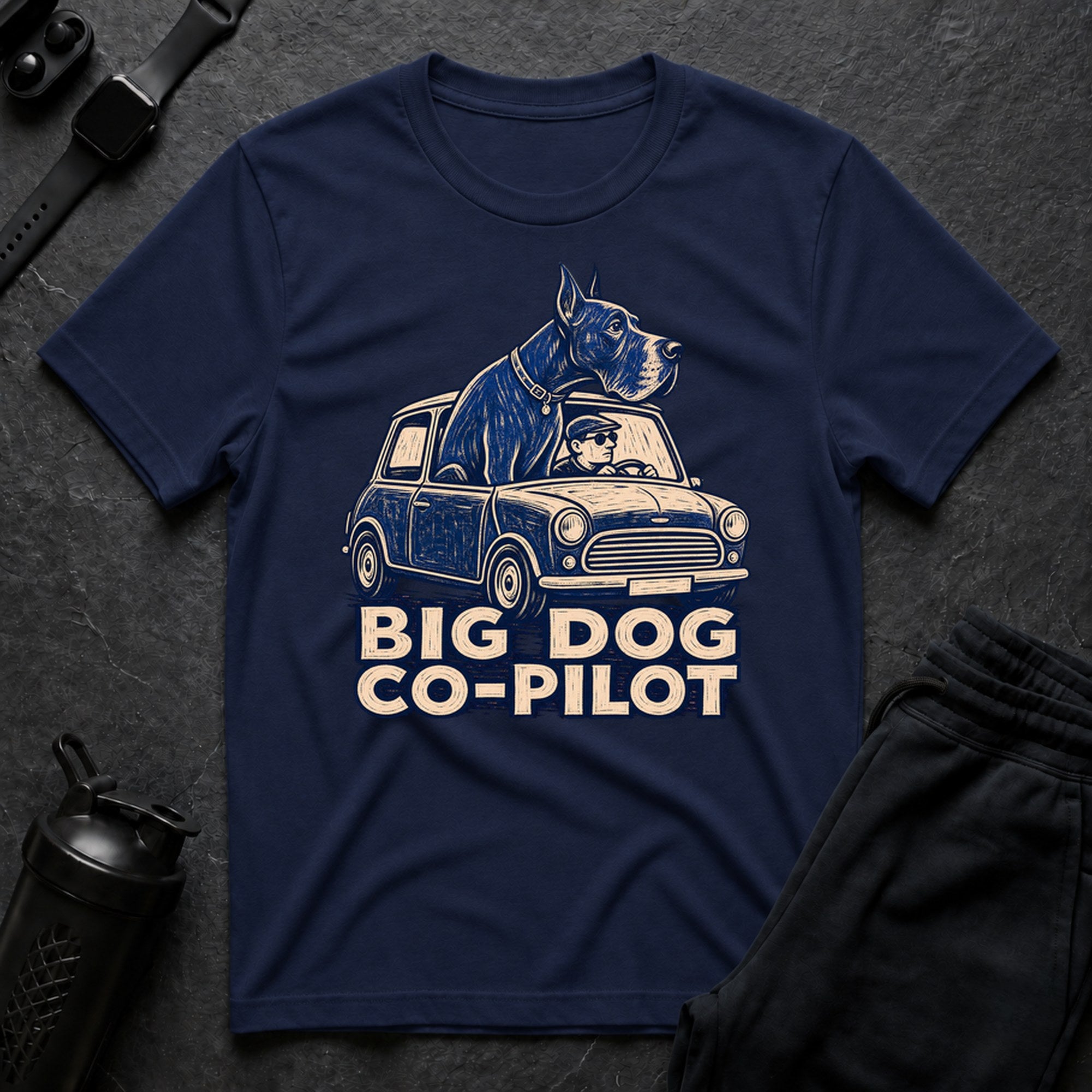 Blue Dane Woodcut - Navy