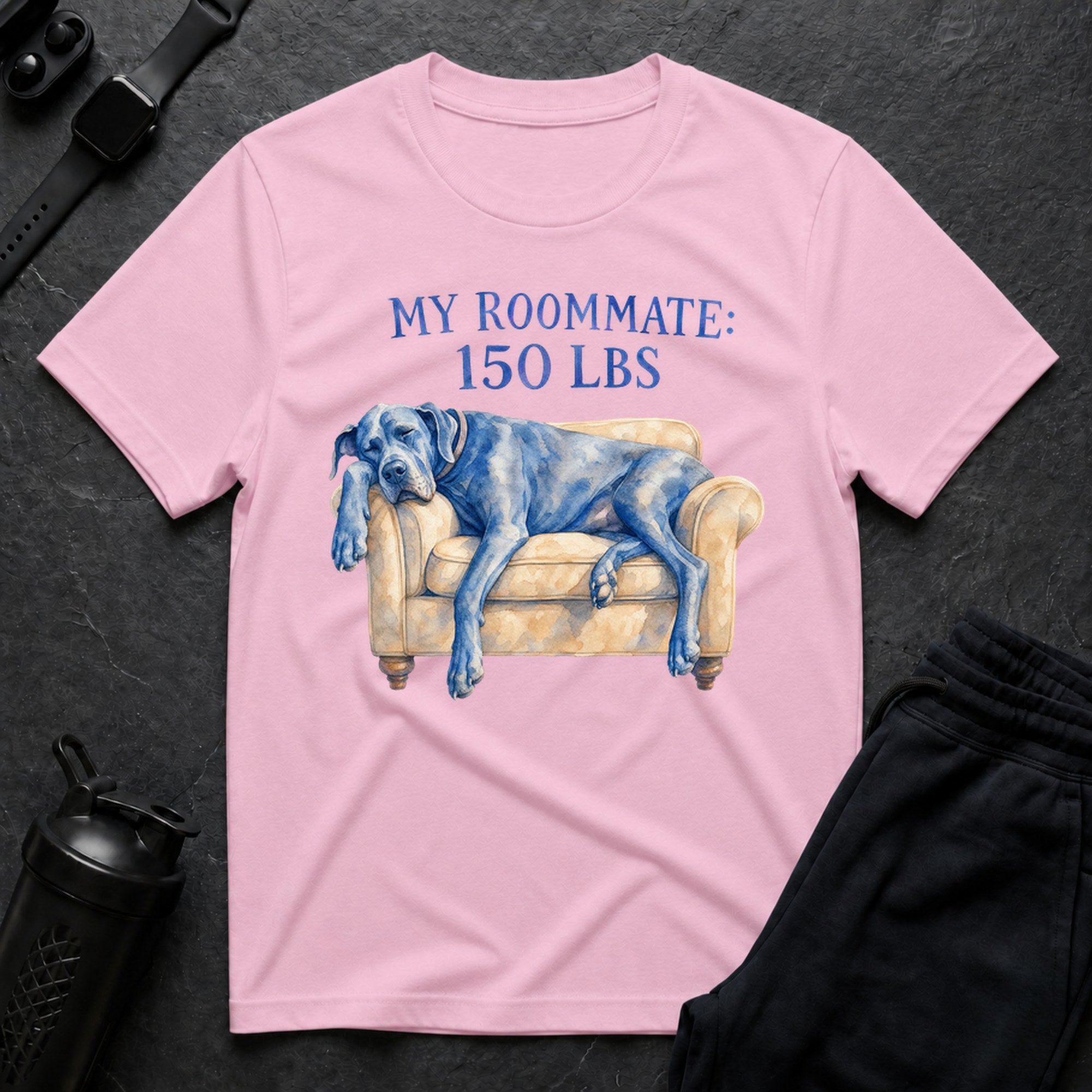 Blue Dane Watercolor - Light Pink