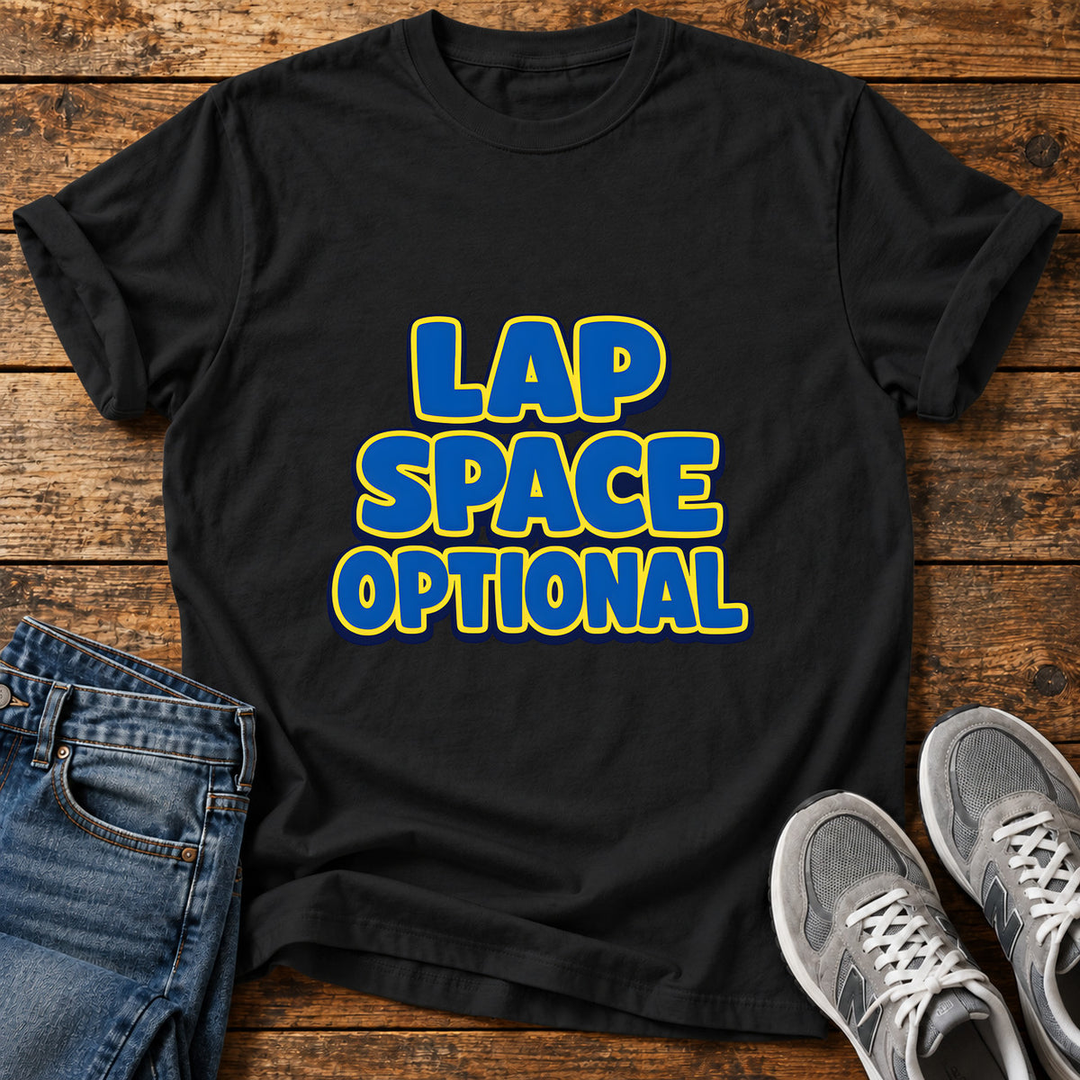 Lap Space Optional Great Dane graphic T-shirt in Black, shown on a flat-lay shirt mockup