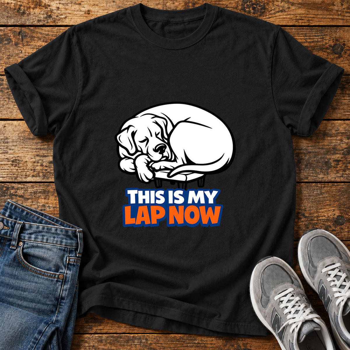 Lap Now Tee Great Dane graphic T-shirt in Black, shown on a flat-lay shirt mockup