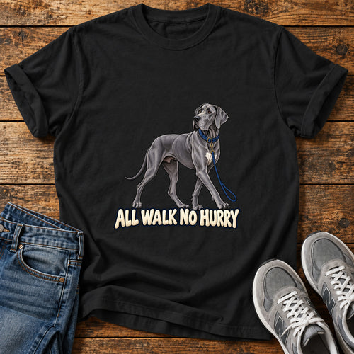 All Walk Great Dane graphic T-shirt in Black, shown on a flat-lay shirt mockup