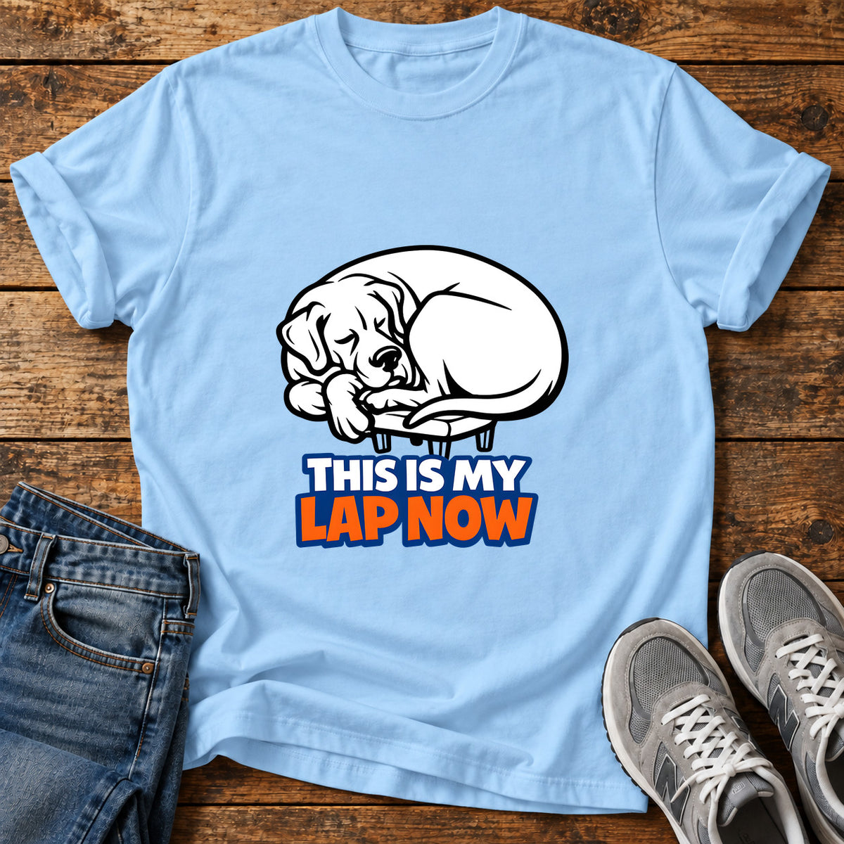 Lap Now Tee Great Dane graphic T-shirt in Light Blue, shown on a flat-lay shirt mockup