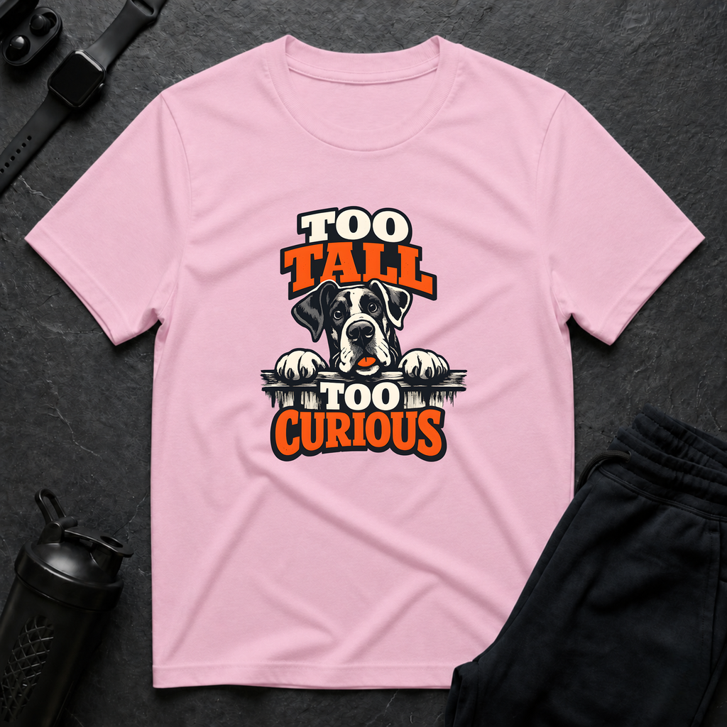 Too Tall Curious – Great Dane T-Shirt