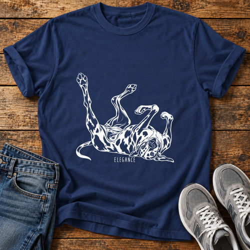 Elegance Unleashed Great Dane graphic T-shirt in Navy, shown on a flat-lay shirt mockup