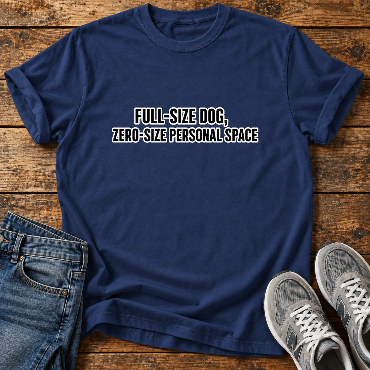 Full-Size Dog Great Dane graphic T-shirt in Navy, shown on a flat-lay shirt mockup