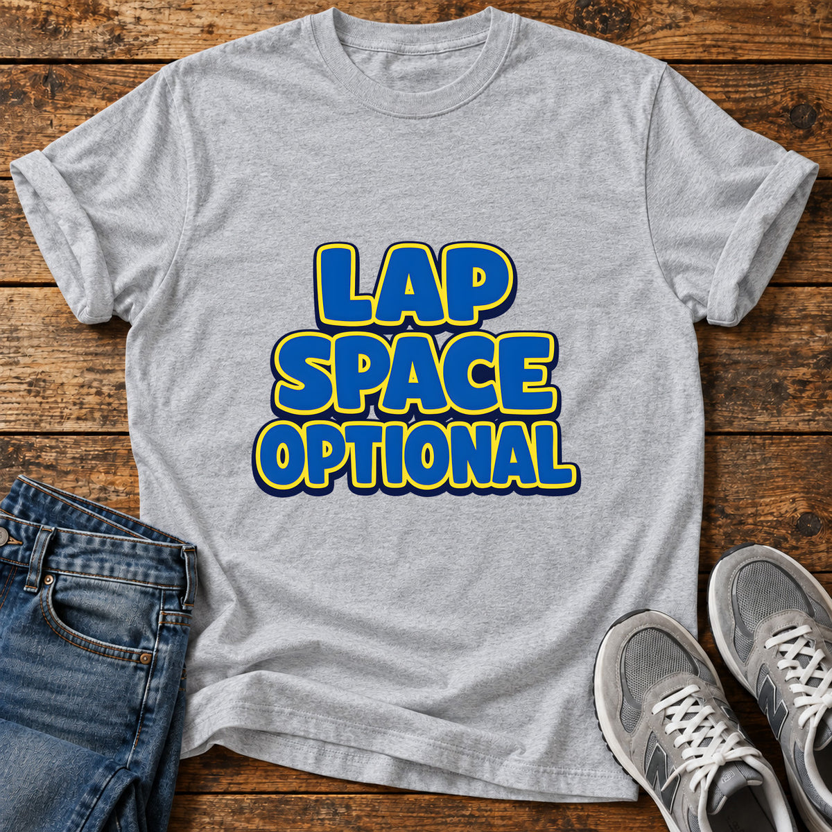 Lap Space Optional Great Dane graphic T-shirt in Sport Grey, shown on a flat-lay shirt mockup