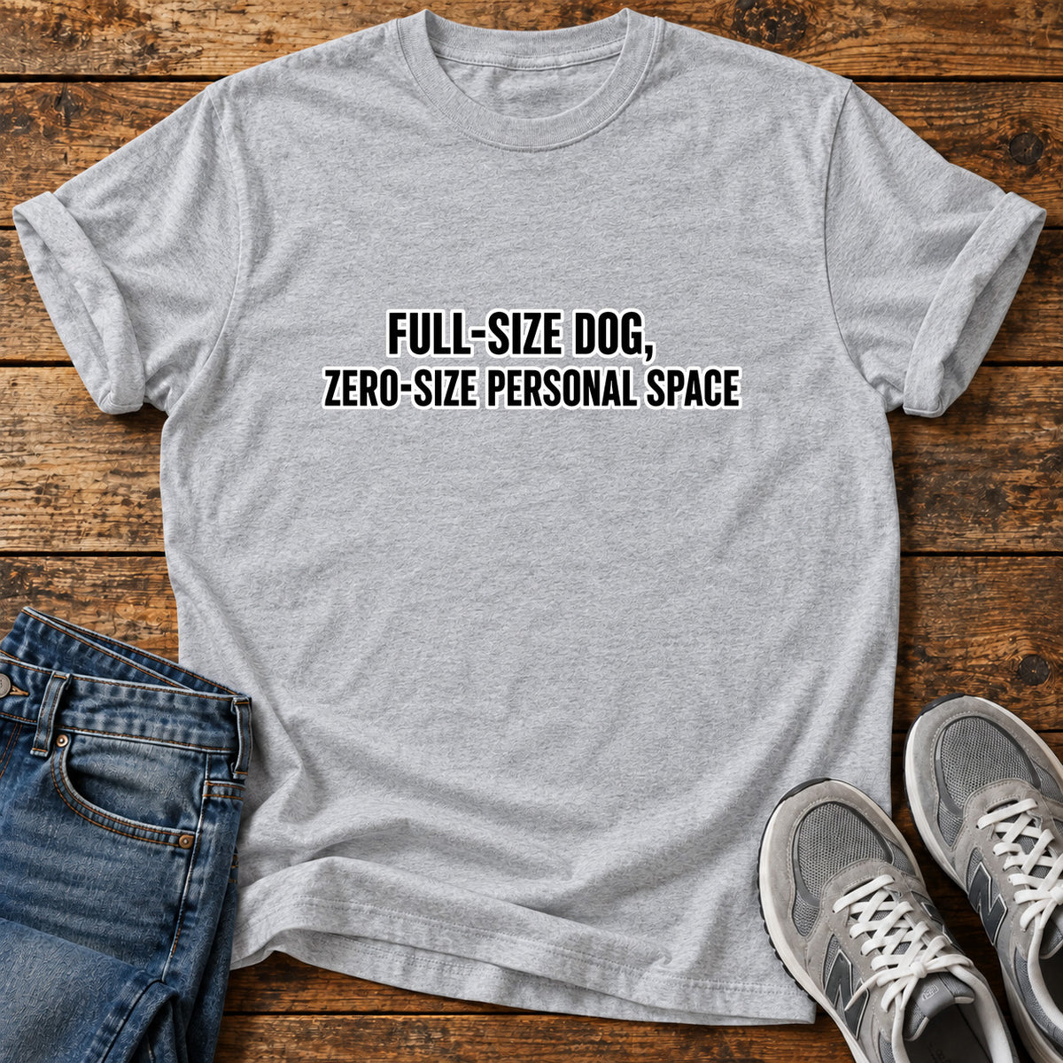 Full-Size Dog Great Dane graphic T-shirt in Sport Grey, shown on a flat-lay shirt mockup