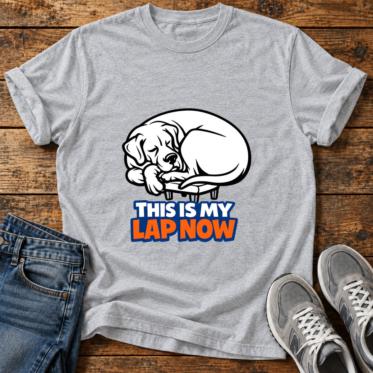 Lap Now Tee Great Dane graphic T-shirt in Sport Grey, shown on a flat-lay shirt mockup