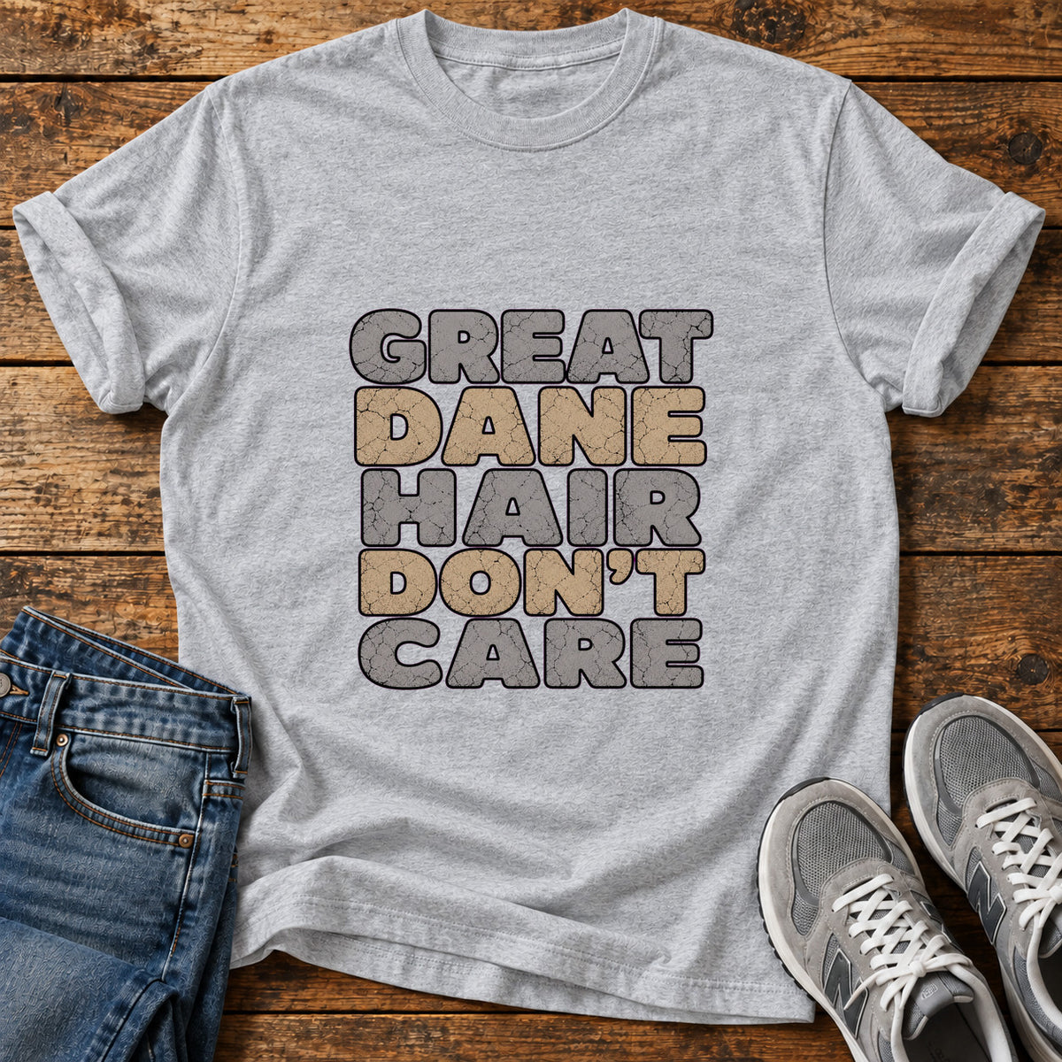 Great Dane Attitude graphic T-shirt in Sport Grey, shown on a flat-lay shirt mockup