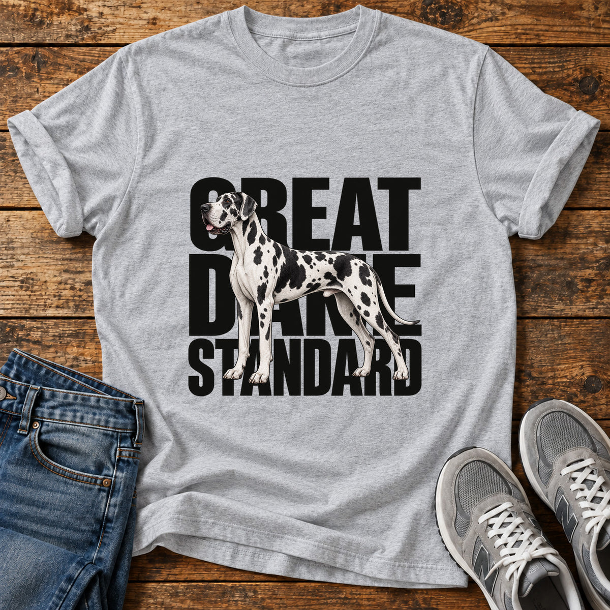 Great Dane Standard graphic T-shirt in Sport Grey, shown on a flat-lay shirt mockup
