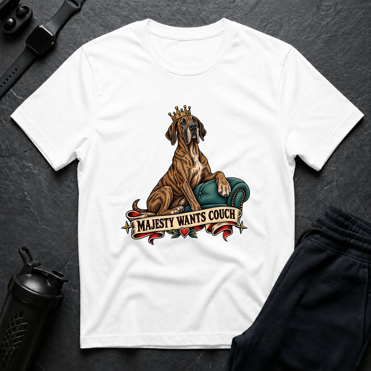Majesty Wants Couch – Great Dane T-Shirt design