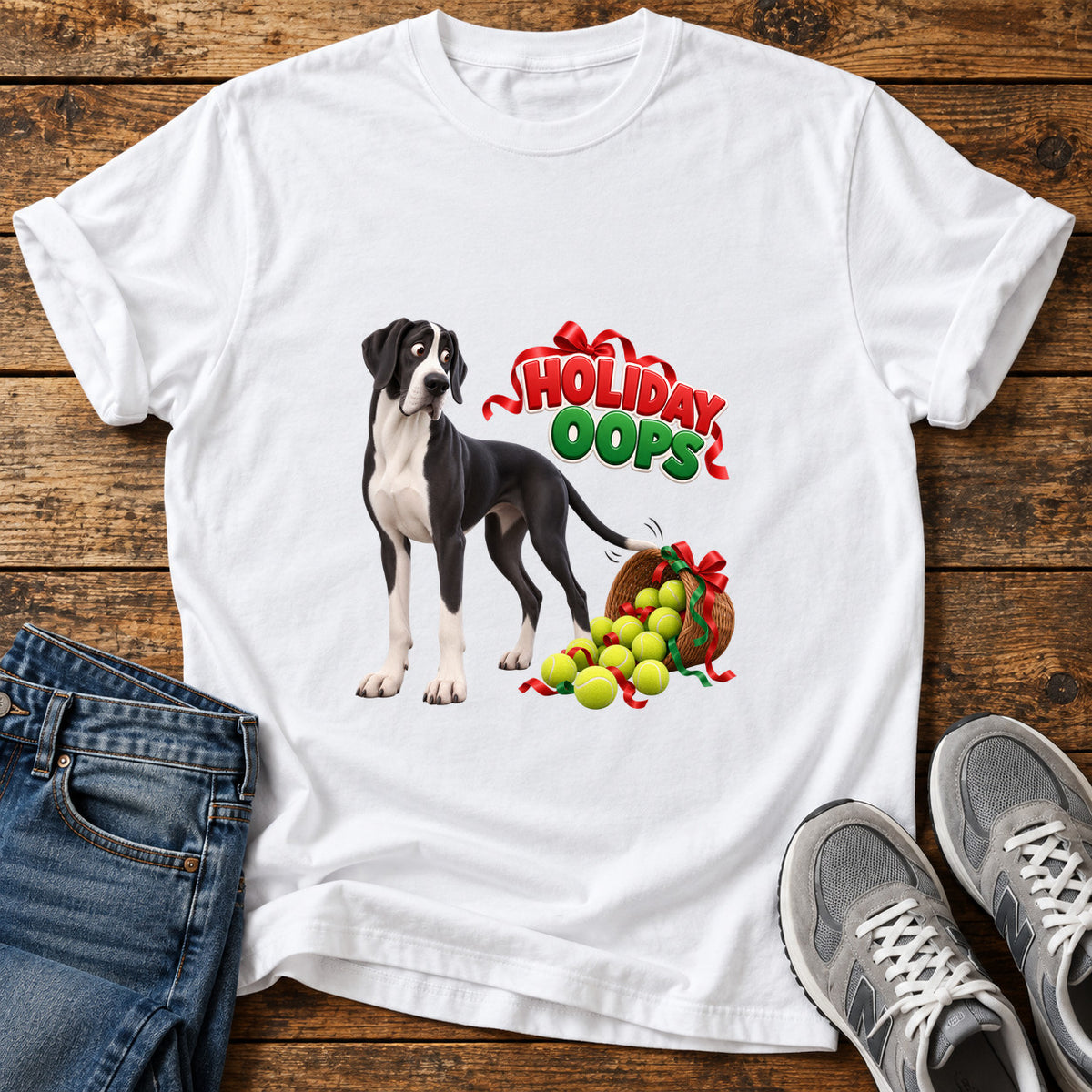 Holiday Oops Great Dane T-Shirt design