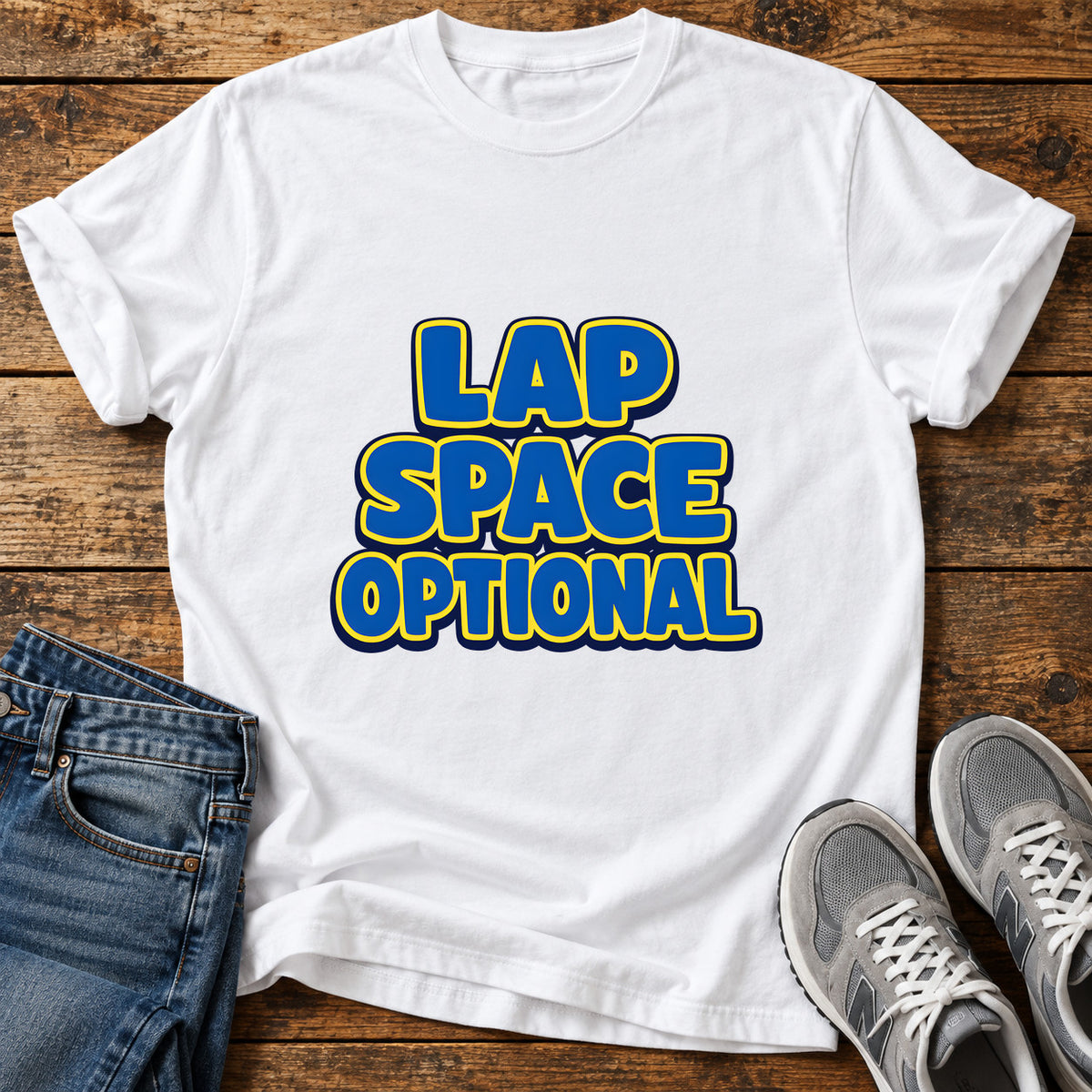 Lap Space Optional Great Dane graphic T-shirt in White, shown on a flat-lay shirt mockup