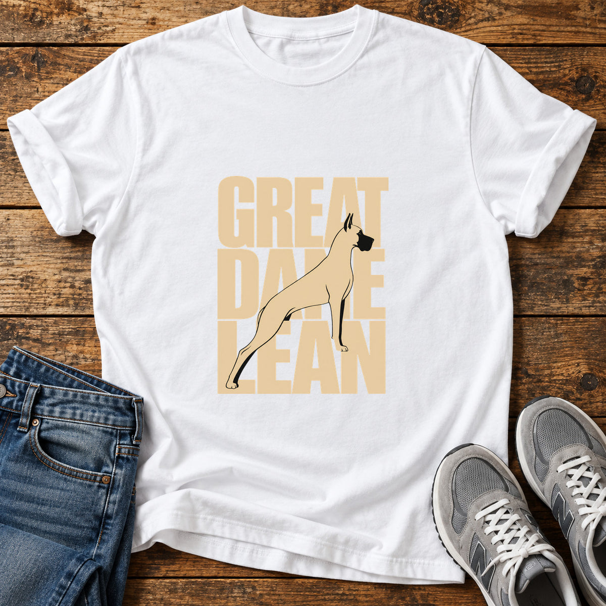 Great Dane Lean graphic T-shirt in White, shown on a flat-lay shirt mockup