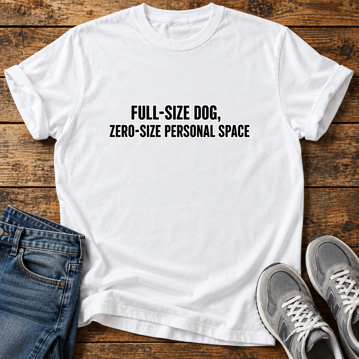 Full-Size Dog Great Dane graphic T-shirt in White, shown on a flat-lay shirt mockup
